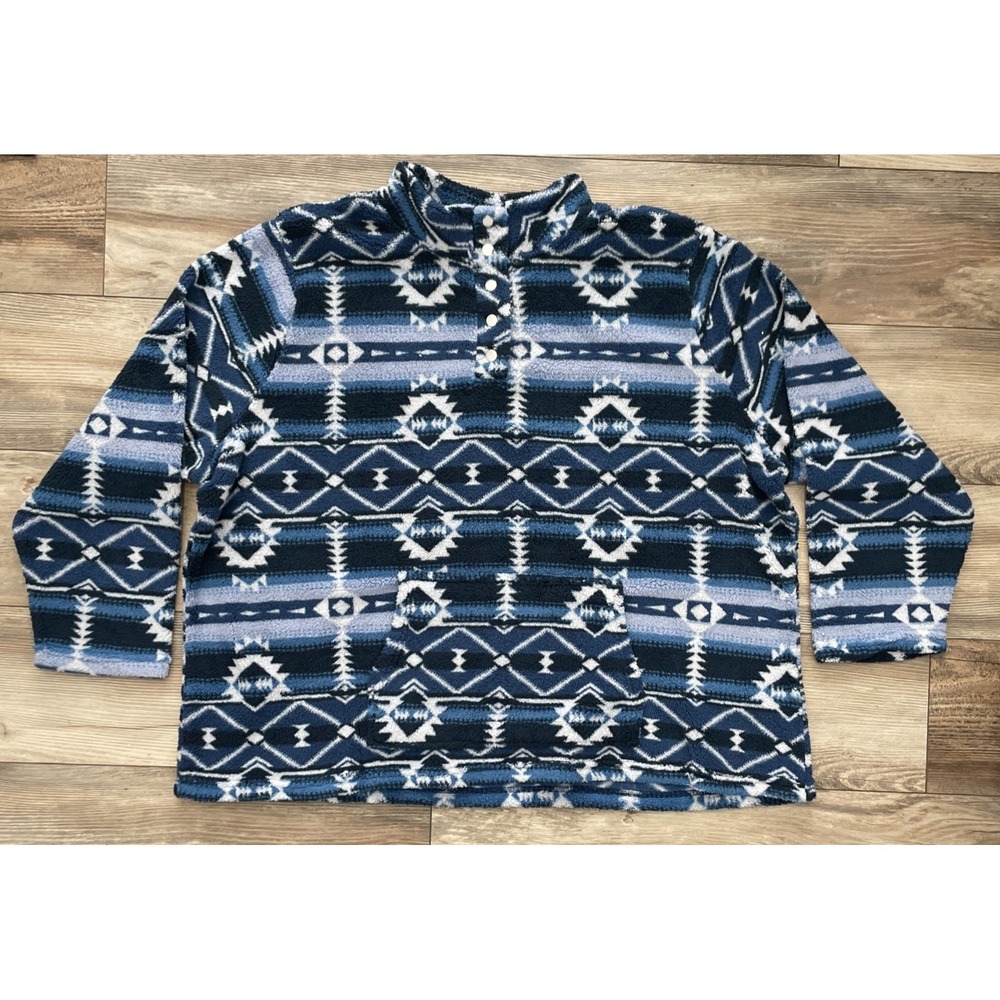 Back In The Saddle Fleece Women's 1/4 Button Blue Aztec Western Zip‎ 3X